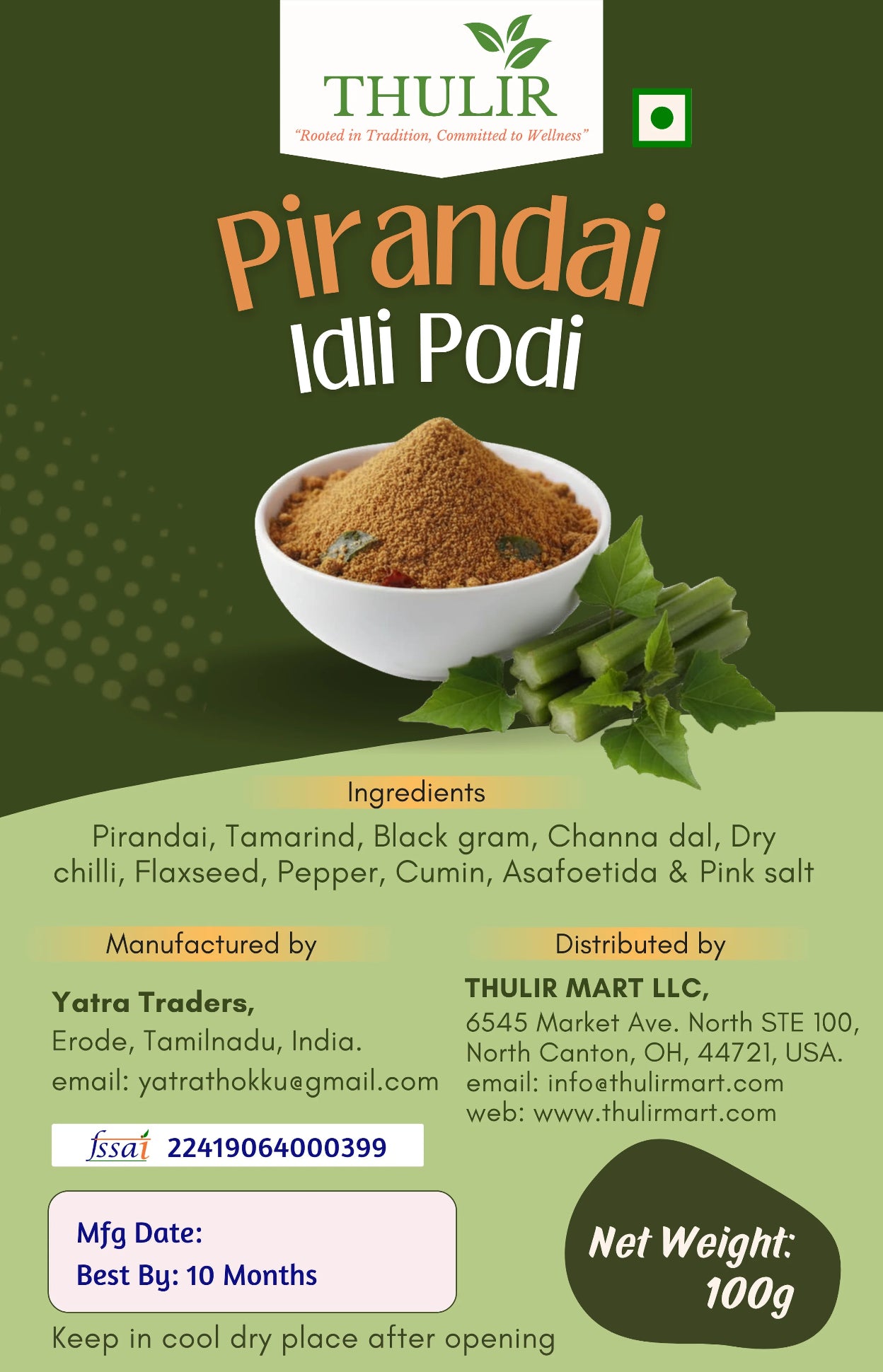 Pirandai Idly & Rice Podi - 100 gms